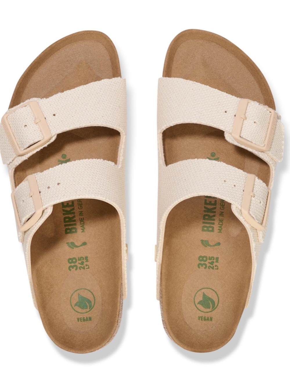 Birkenstock Arizona Vegan Rough Canvas Eggshell Sandals Size 38